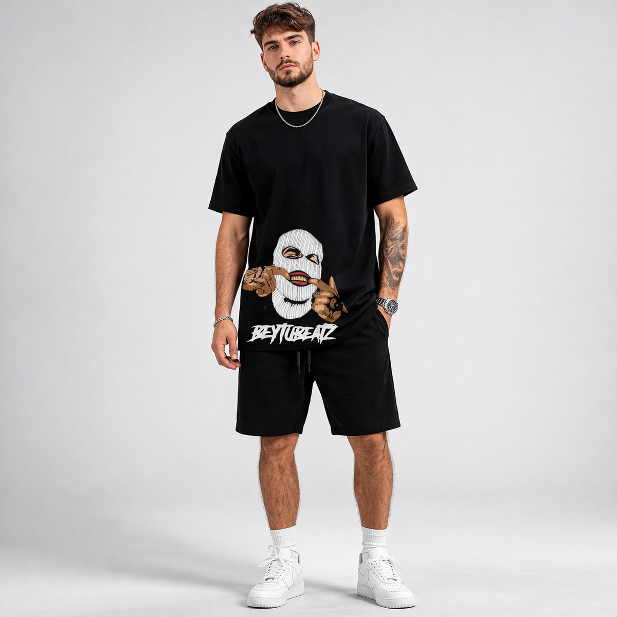 Men Black Printed Jersey Tracksuit For Men